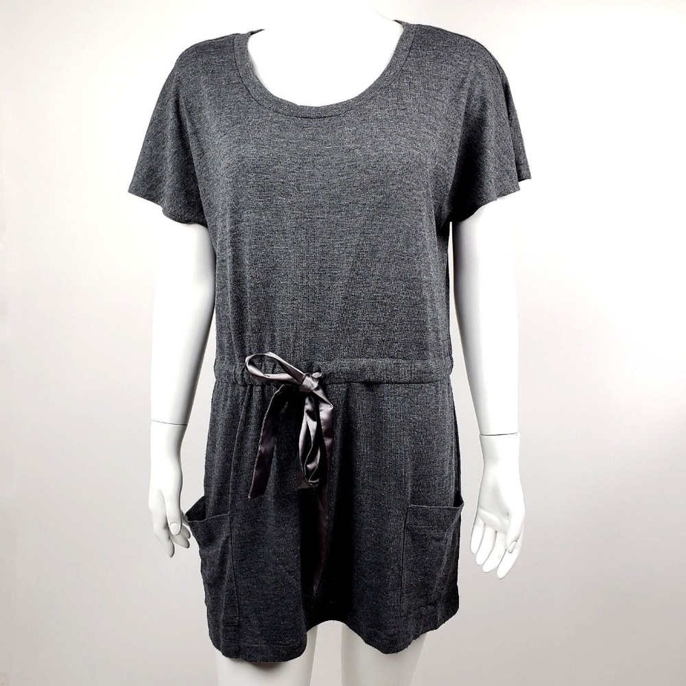 COLLECTIVE CONCEPTS Gray Ribbon Pockets Tie Front Short Sleeve Top Shirt Size‎ M